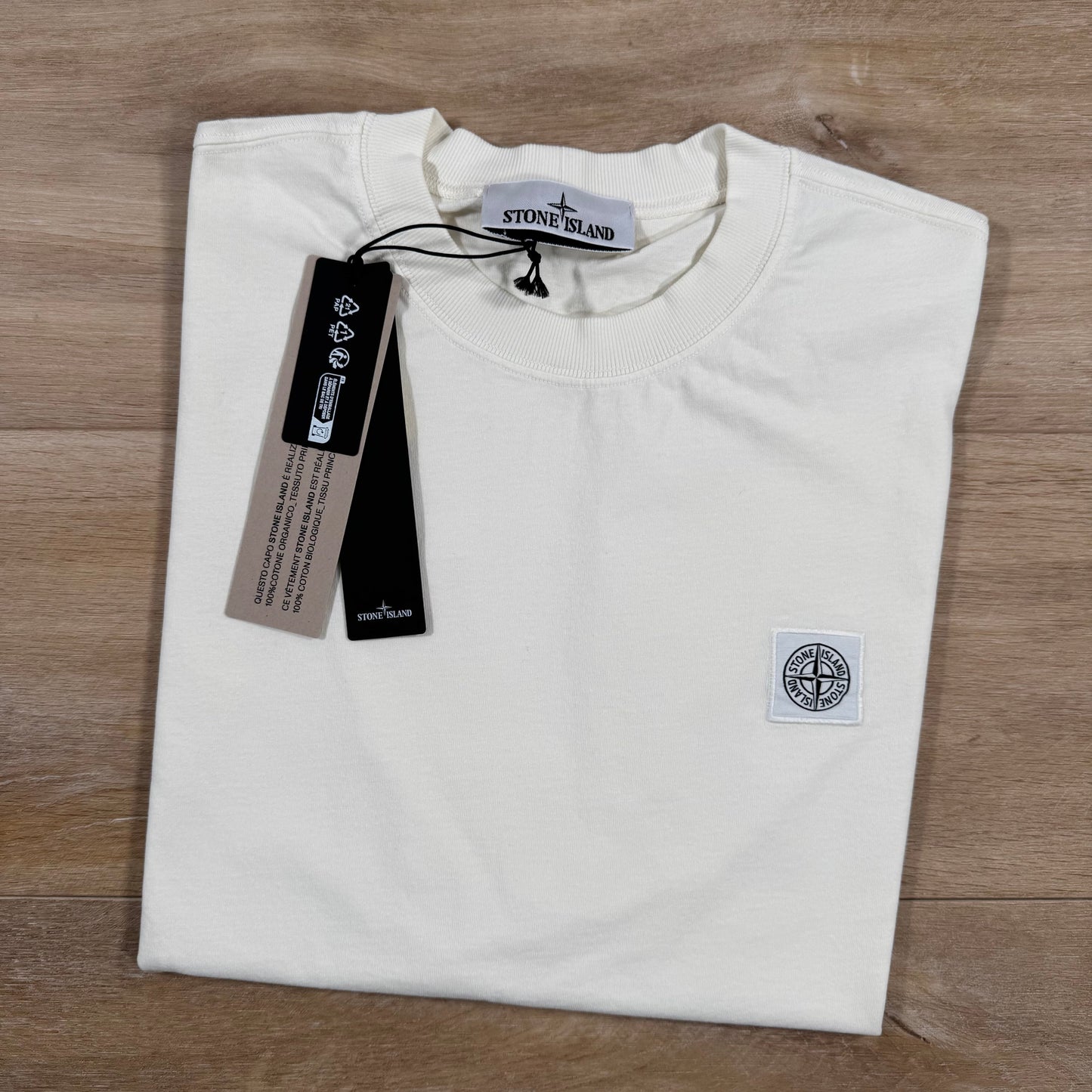Stone Island Combed Organic Cotton Patch Logo T-Shirt in Ivory