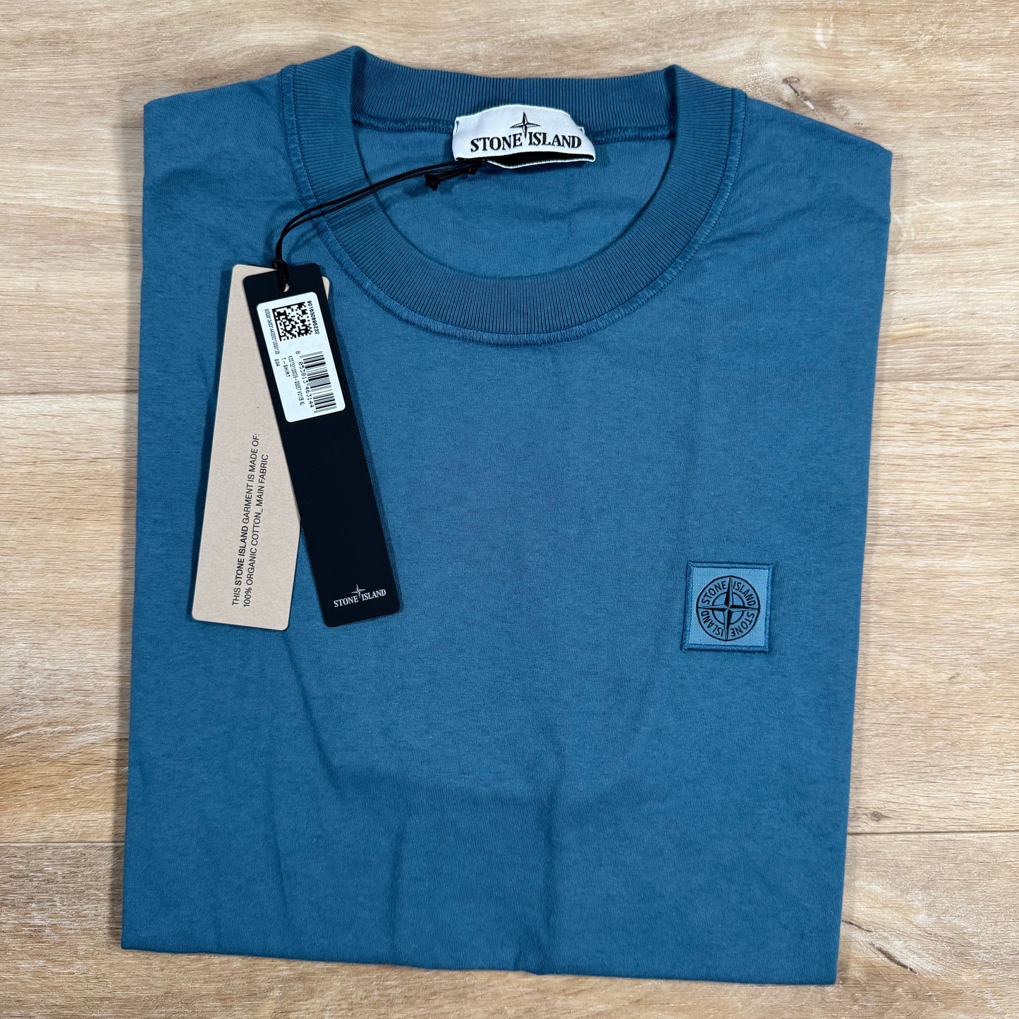 Stone Island Fissato Effect Patch Logo T-Shirt in Steel Blue
