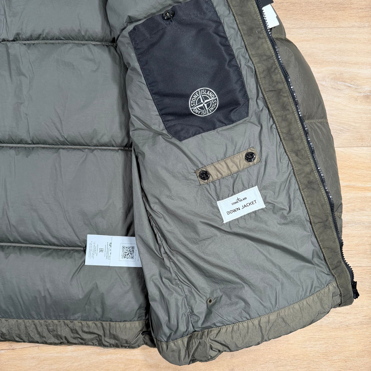 Stone Island Crinkle Reps NY Nylon Down Jacket in Military Green