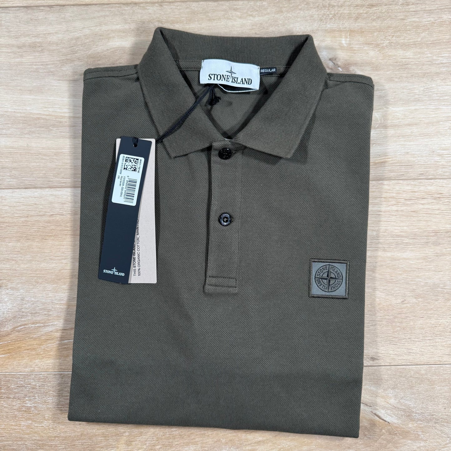 Stone Island Organic Cotton Pique Regular Fit Polo Shirt in Military Green