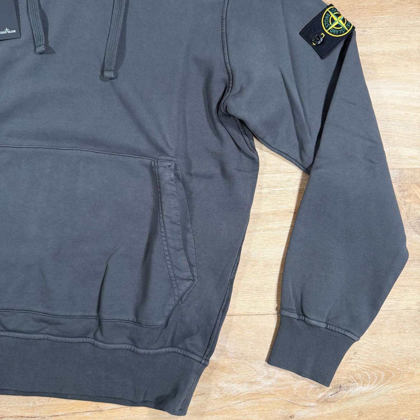 Stone Island Organic Cotton Fleece Pullover Hoodie in Lead Grey