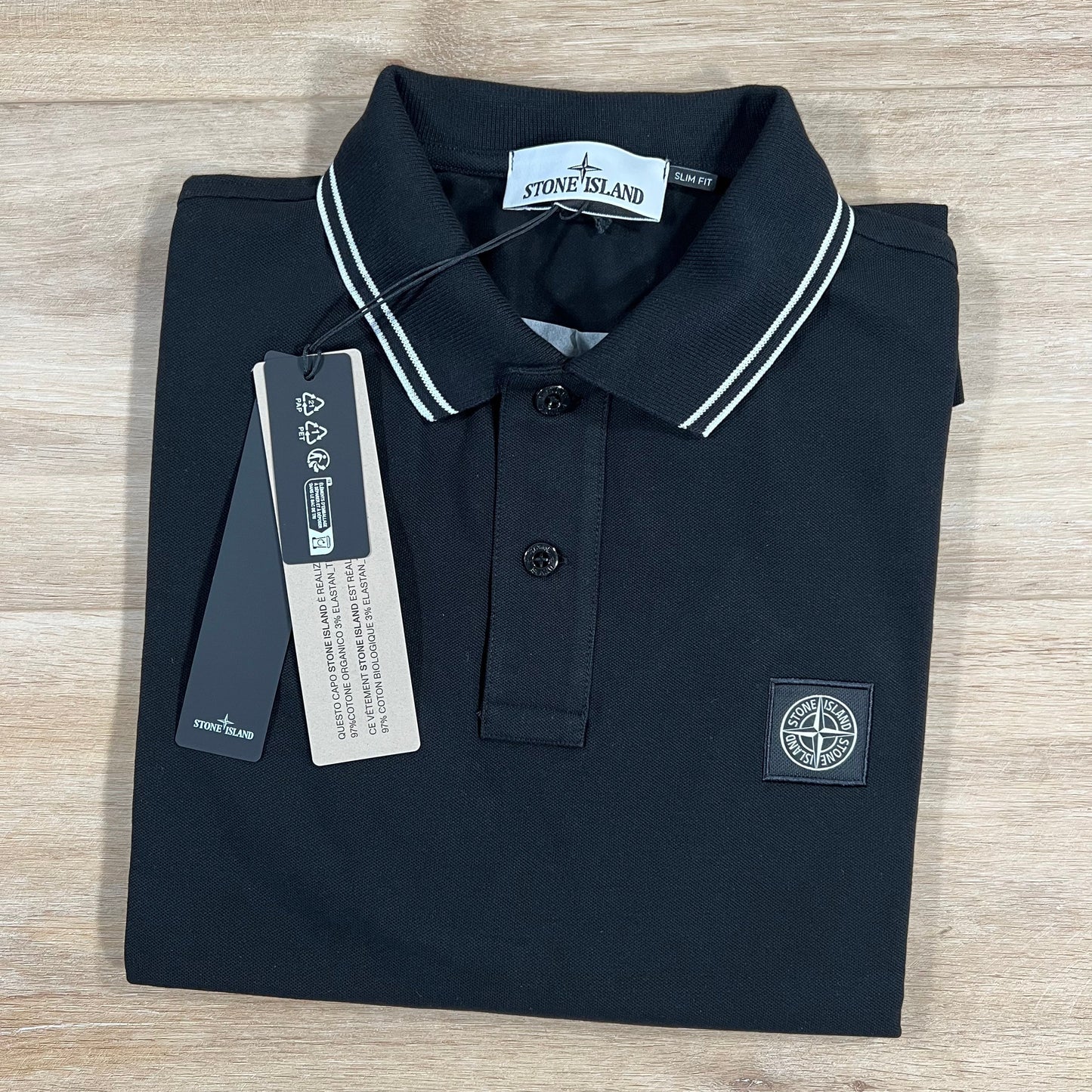 Stone Island Organic Cotton Pique Polo Shirt in Black