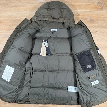 Stone Island Crinkle Reps NY Nylon Down Jacket in Military Green