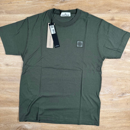 Stone Island Patch Logo Cotton T-Shirt in Musk Green