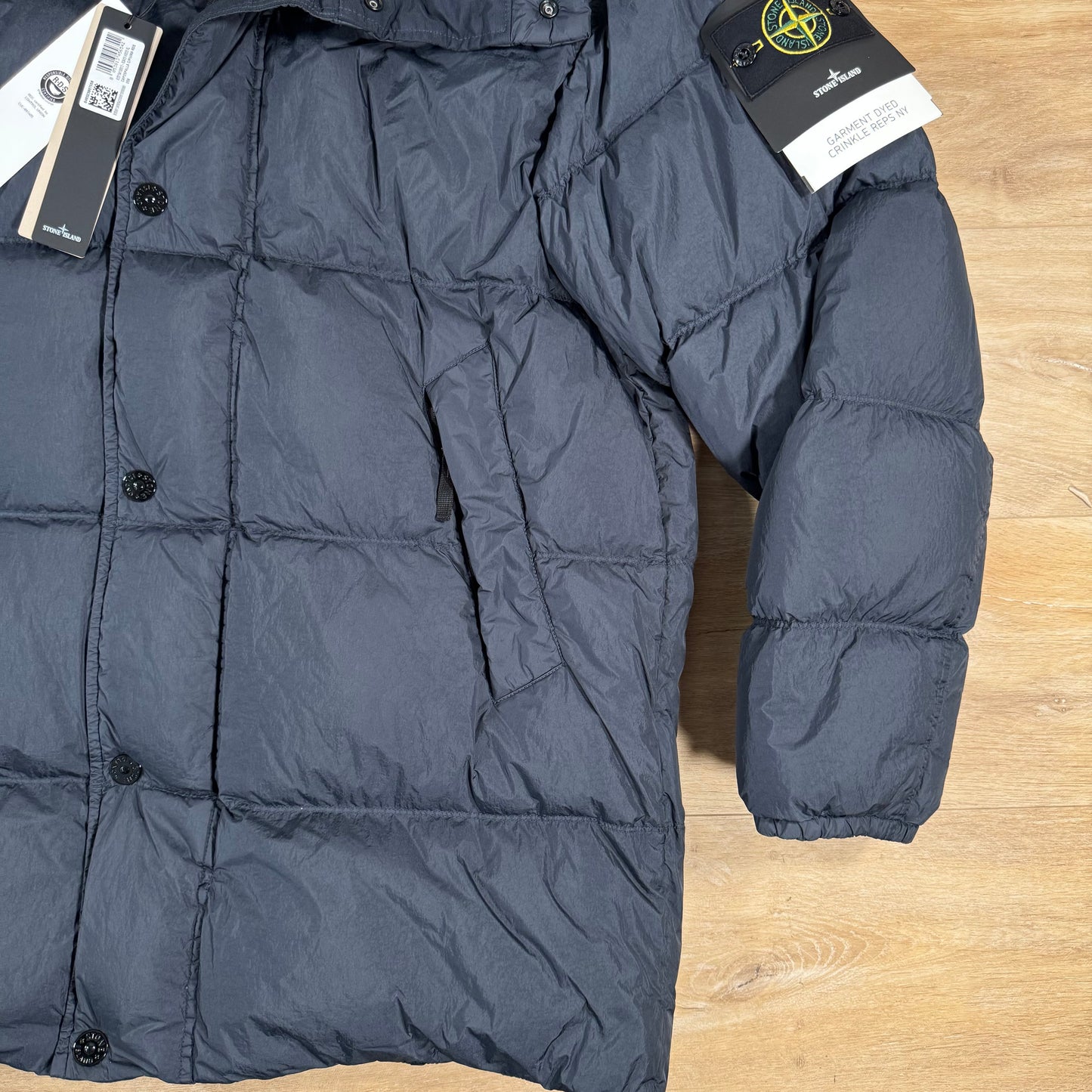 Stone Island Crinkle Reps NY Nylon Down Parka in Navy