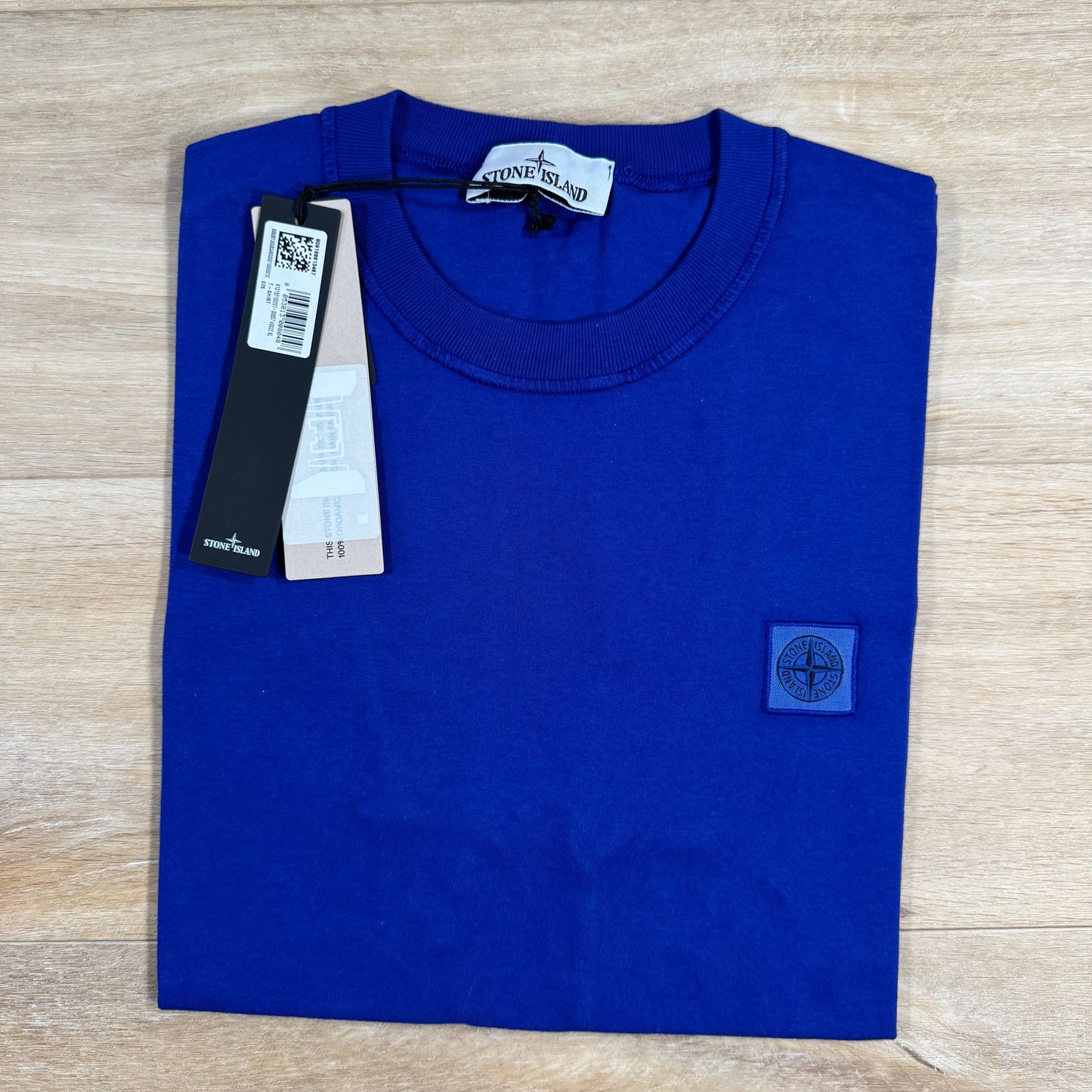 Stone Island Organic Cotton Patch Logo T-Shirt in Bright Blue