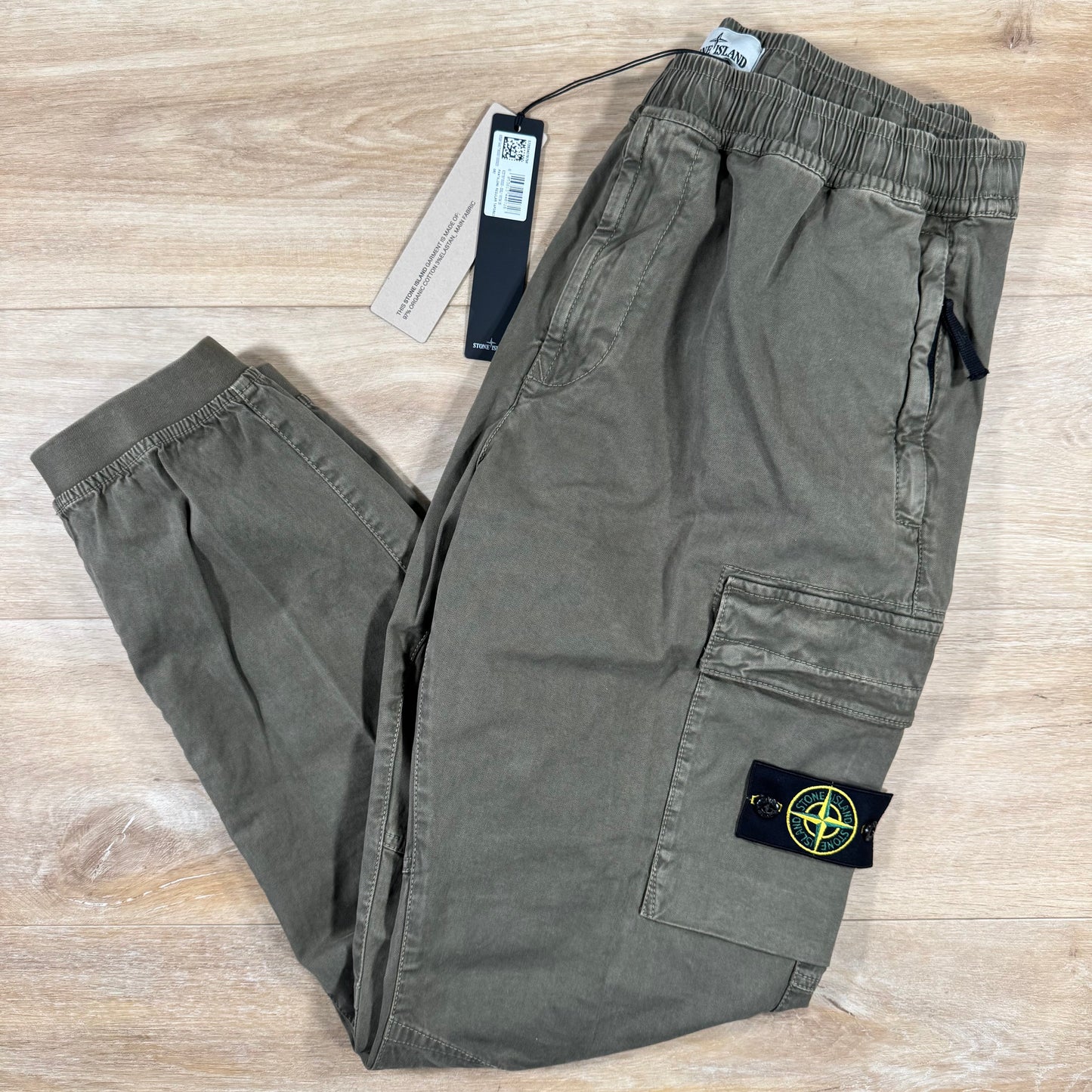 Stone Island Stretch Broken Twill Old Effect Cargo Pants in Military Green