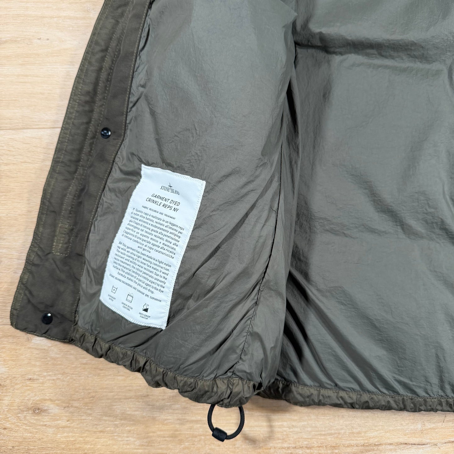 Stone Island Crinkle Reps NY Nylon Down Vest in Military Green
