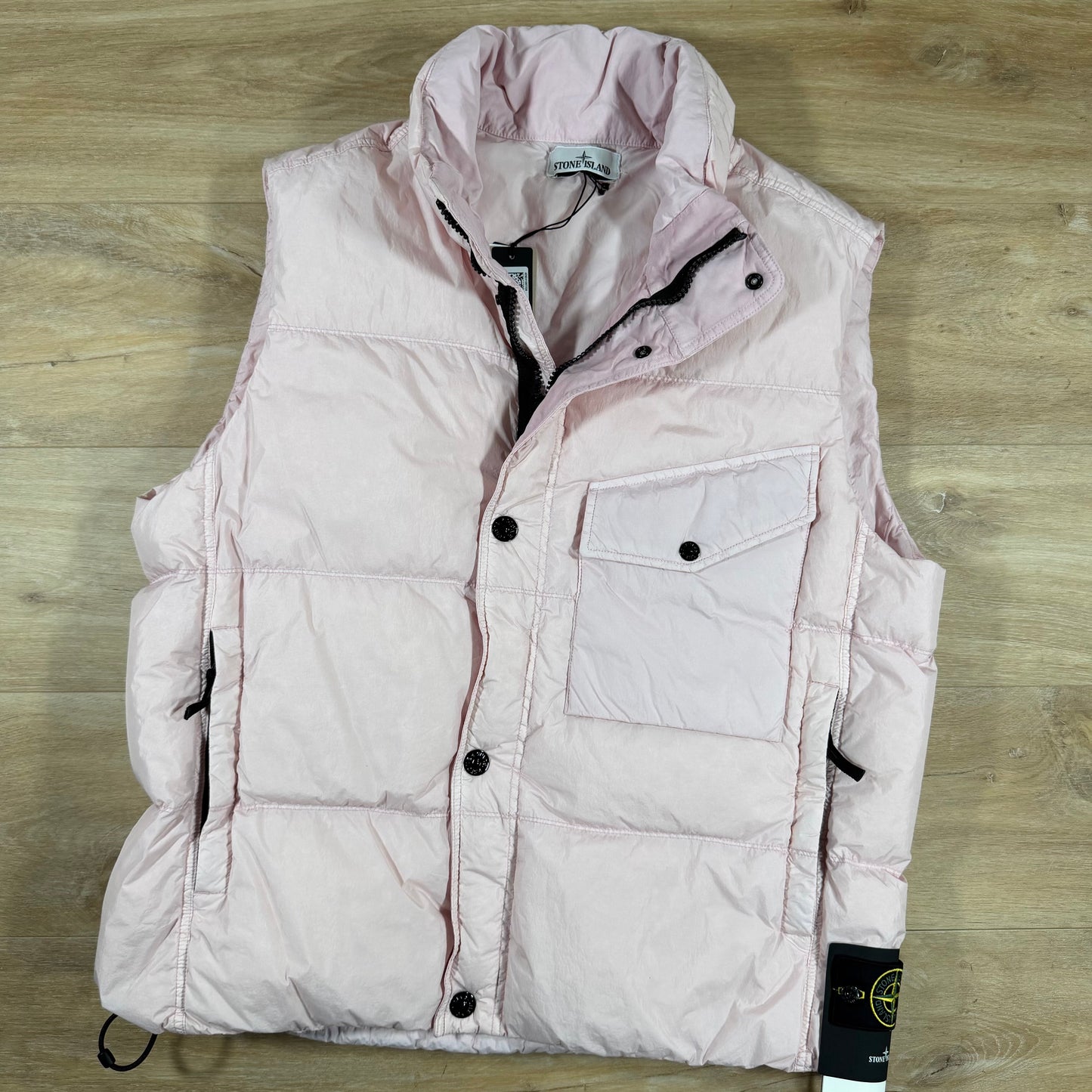 Stone Island Crinkle Reps NY Nylon Down Vest in Pink