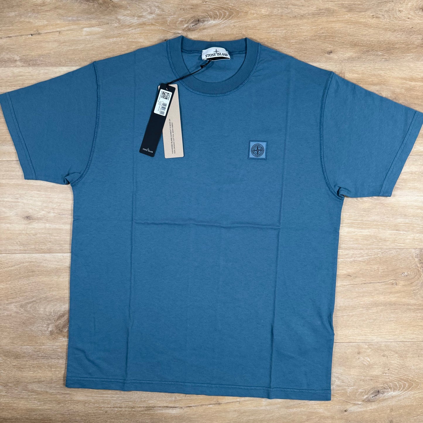 Stone Island Fissato Effect Patch Logo T-Shirt in Steel Blue