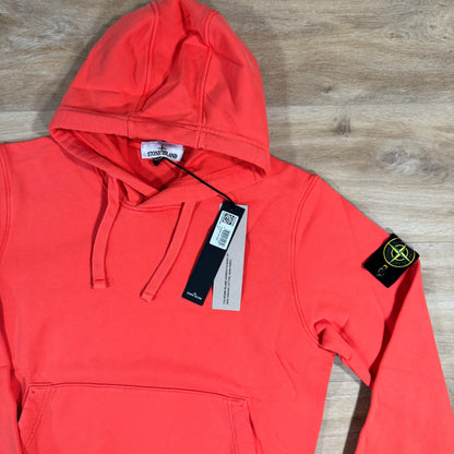 Stone Island Organic Cotton Fleece Pullover Hoodie in Papaya