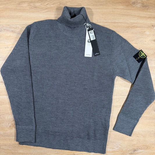 Stone Island Full Rib RWS Wool Turtleneck Jumper in Dark Grey