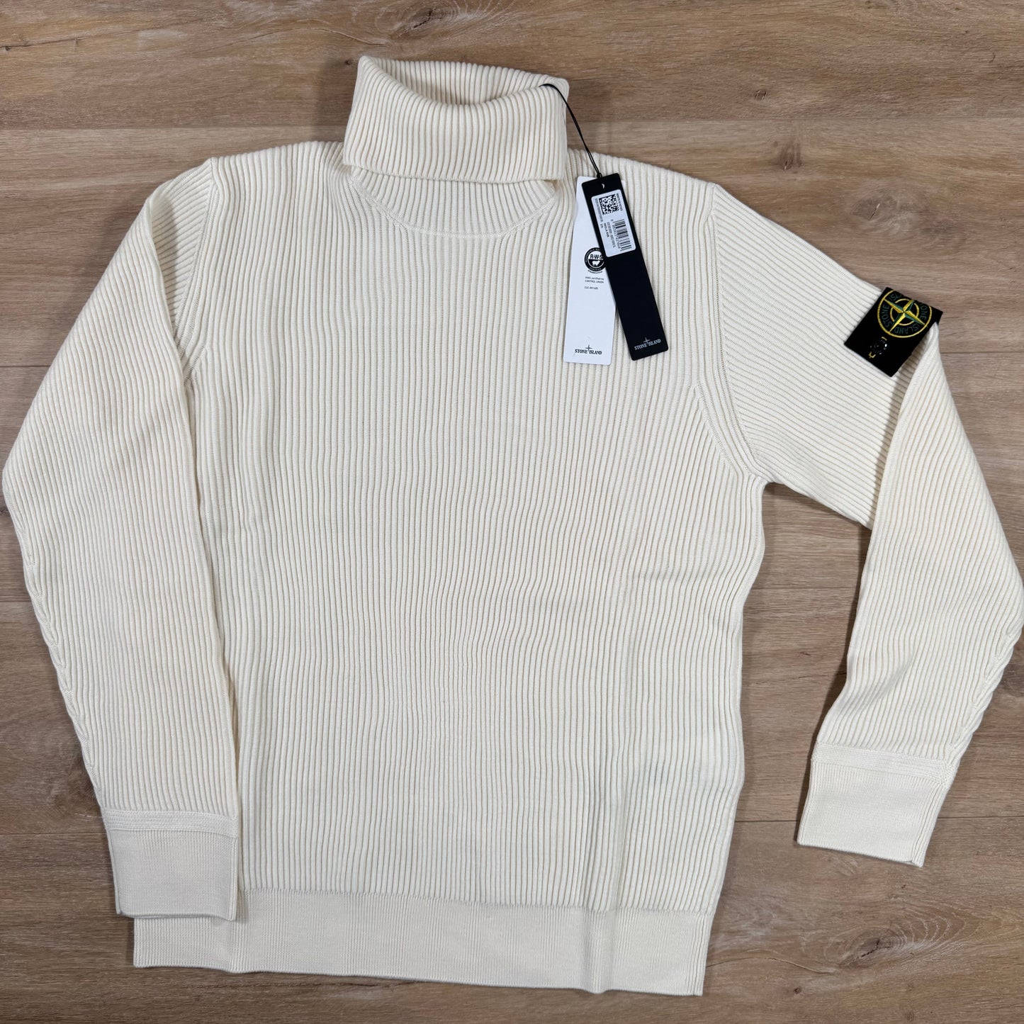 Stone Island Full Rib RWS Wool Turtleneck Jumper in Ivory