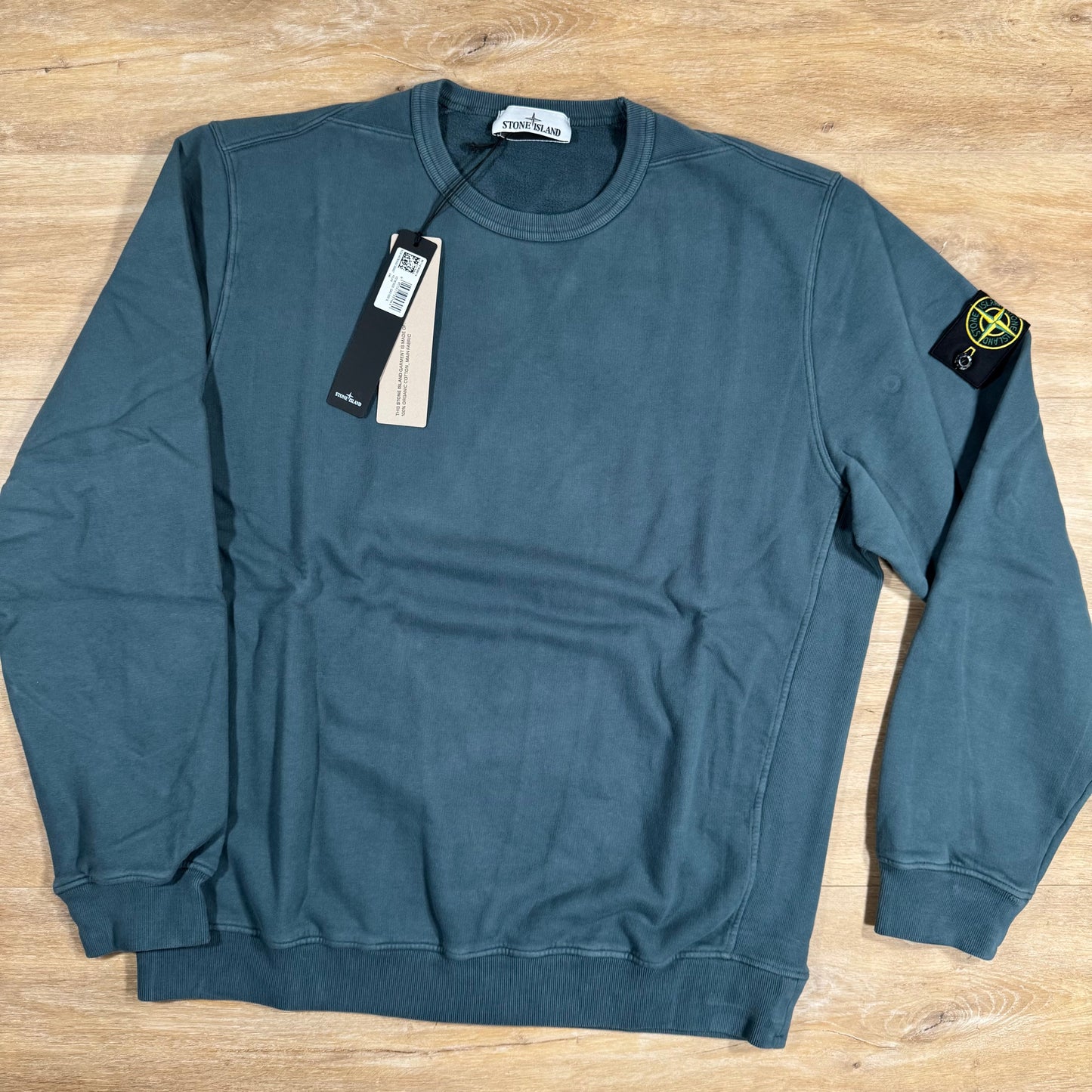 Stone Island Brushed Organic Cotton Fleece Crewneck Sweatshirt in Dark Teal Green