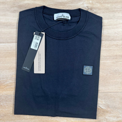 Stone Island Fissato Effect Patch Logo T-Shirt in Navy