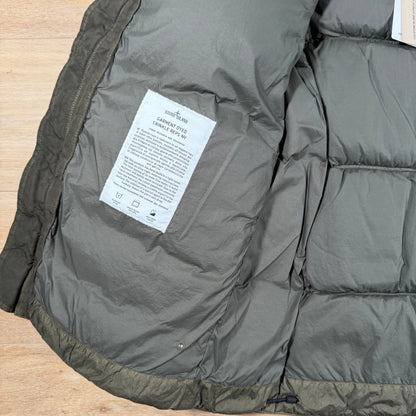 Stone Island Crinkle Reps NY Nylon Down Jacket in Military Green