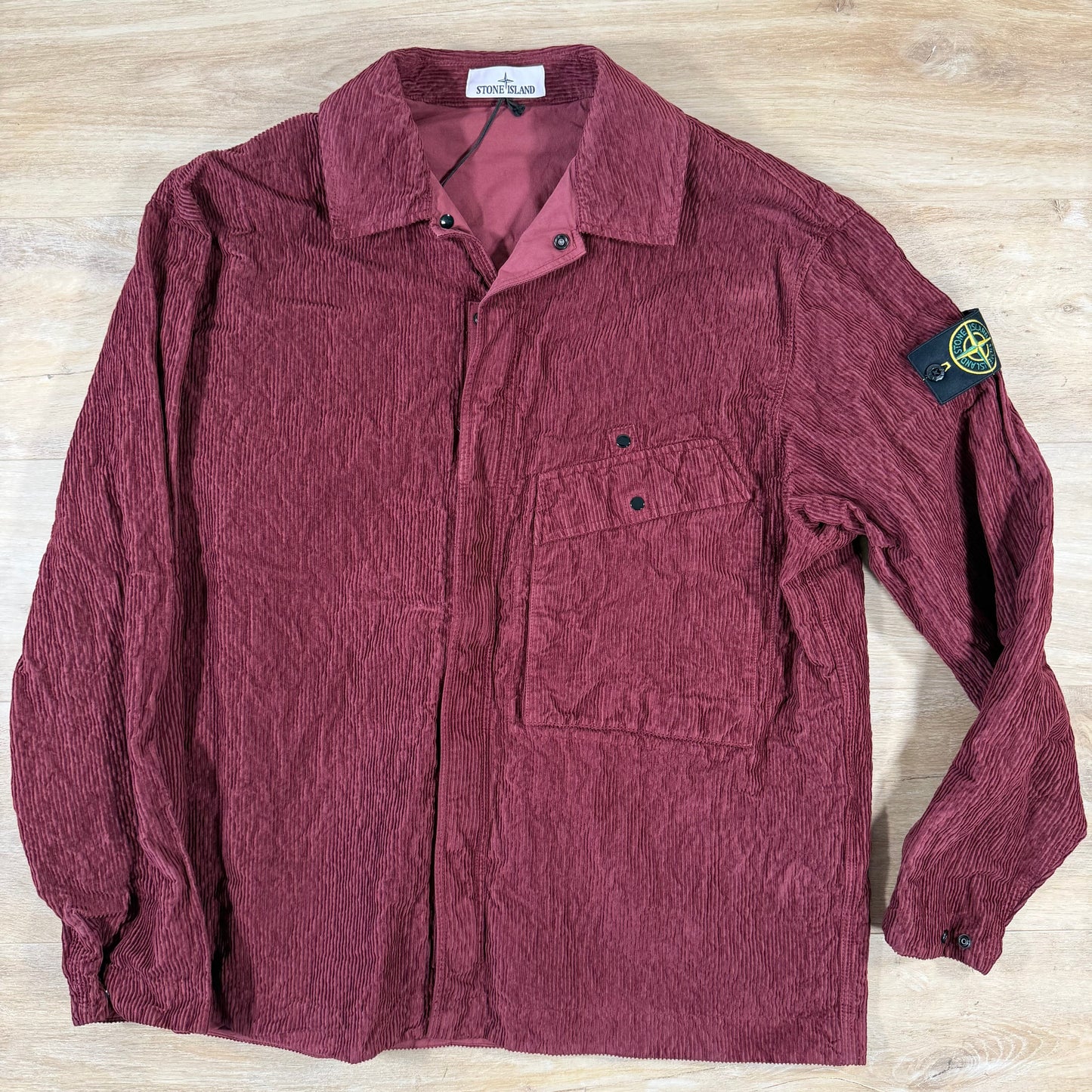 Stone Island Wrinkled Corduroy 500-TC Overshirt in Burgundy
