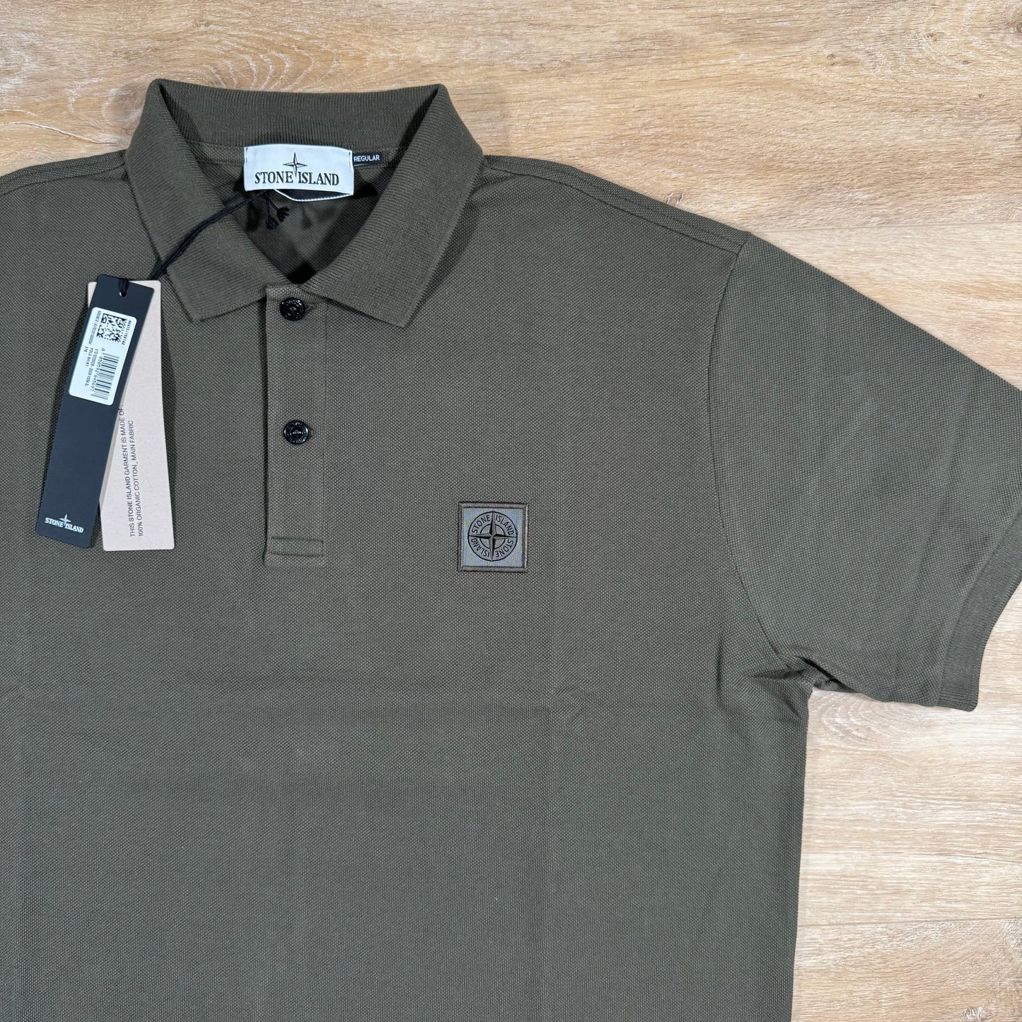 Stone Island Organic Cotton Pique Regular Fit Polo Shirt in Military Green