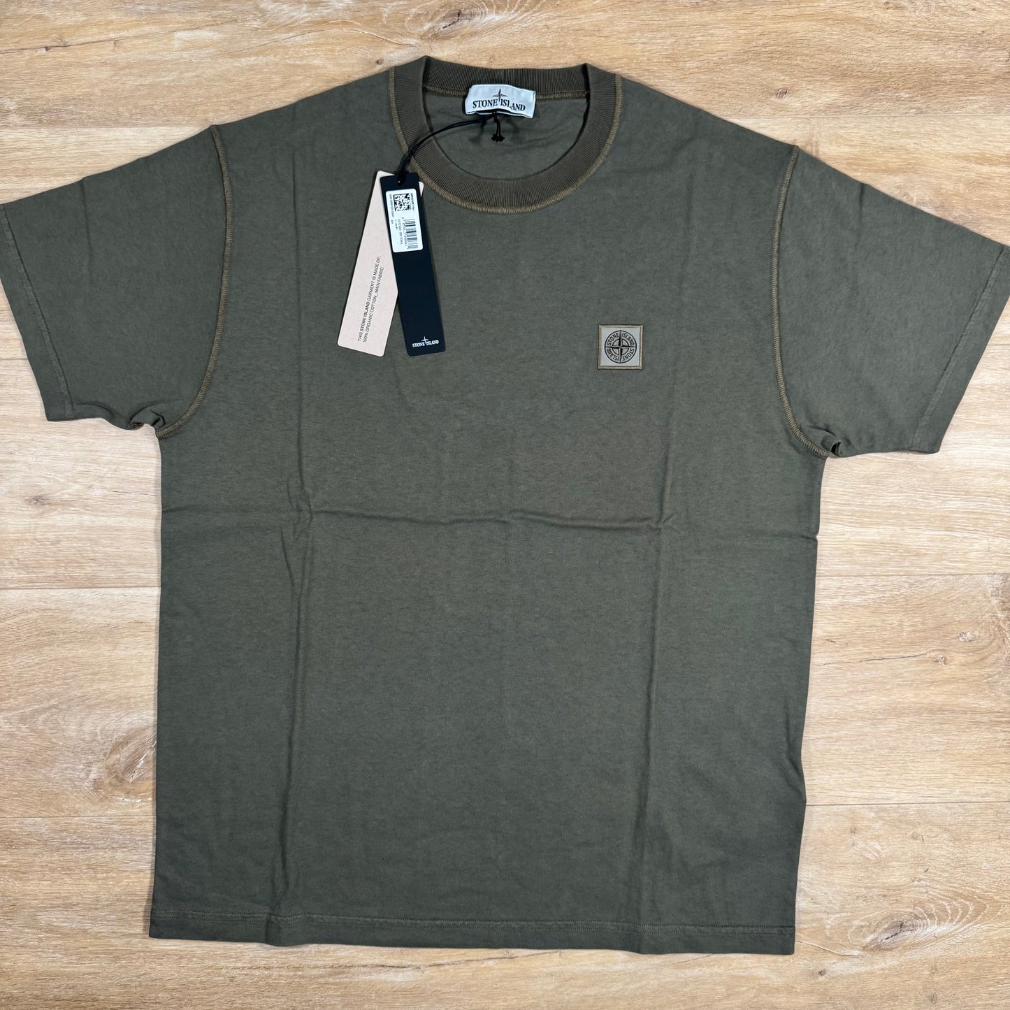 Stone Island Fissato Effect Patch Logo T-Shirt in Military Green