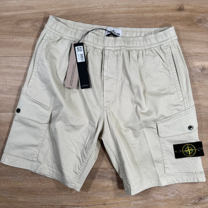 Stone Island Organic Stretch Cotton Cargo Bermuda Shorts in Sand