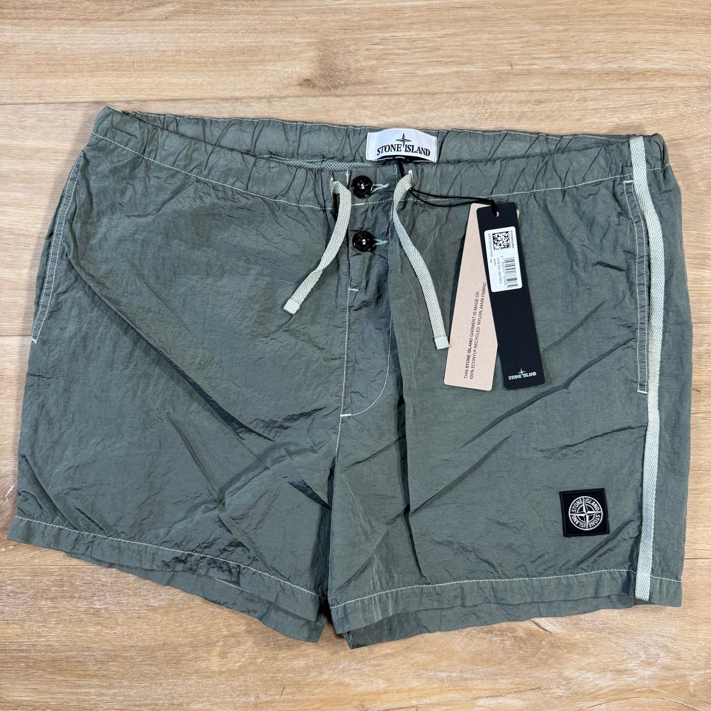 Stone Island Nylon Metal Button Swim Shorts in Sage Green