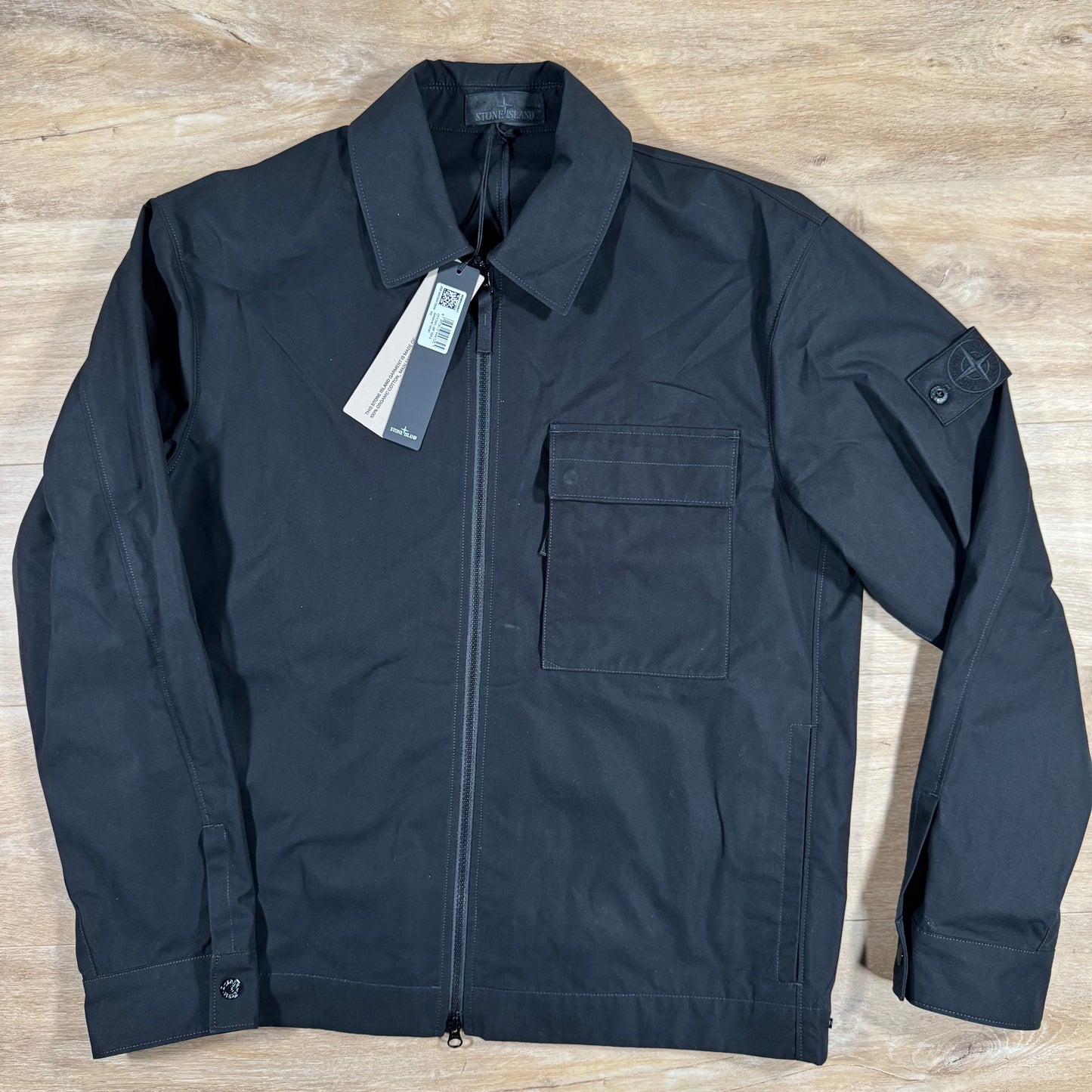 Stone Island Ghost Weatherproof Cotton Canvas Overshirt in Black