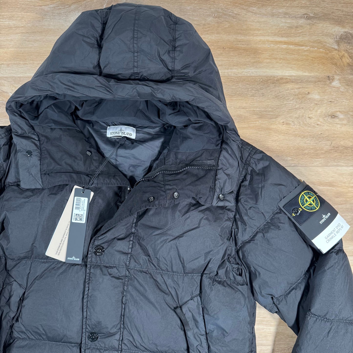 Stone Island Crinkle Reps NY Nylon Down Parka in Black