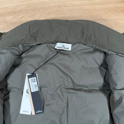 Stone Island Crinkle Reps NY Nylon Down Vest in Military Green
