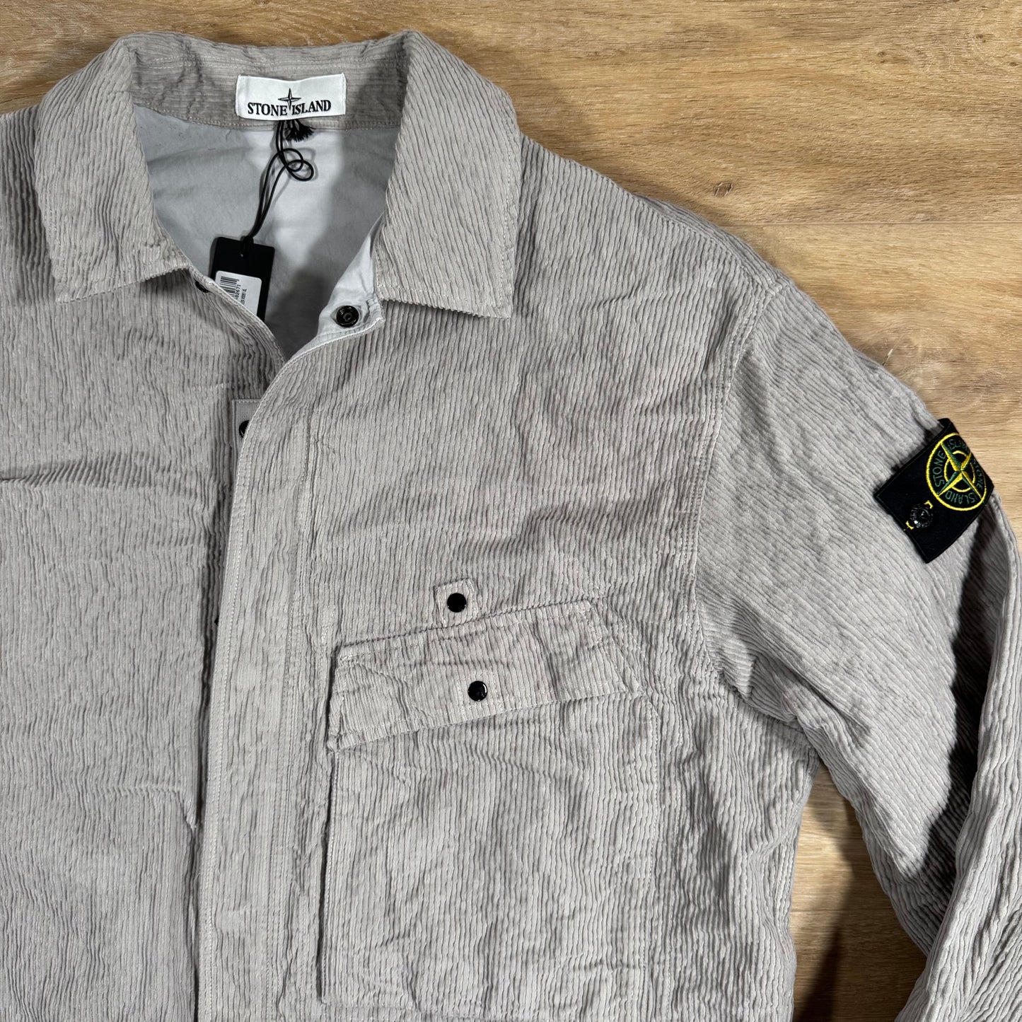Stone Island Wrinkled Corduroy 500-TC Overshirt in Pearl Grey