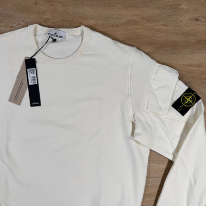 Stone Island Fleece Crewneck Sweatshirt with Sleeve Pockets in Ivory