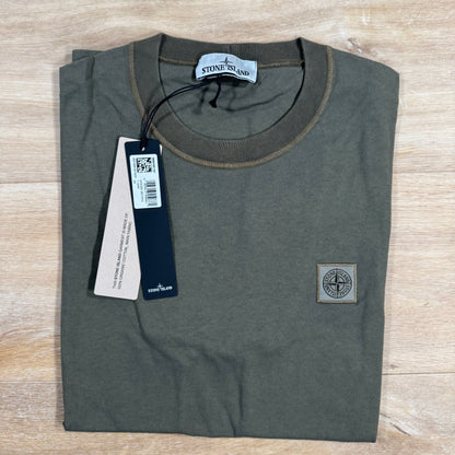 Stone Island Fissato Effect Patch Logo T-Shirt in Military Green