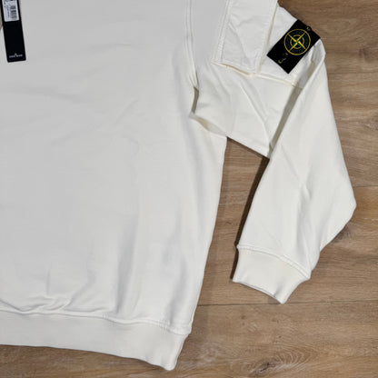 Stone Island Fleece Crewneck Sweatshirt with Sleeve Pockets in Ivory