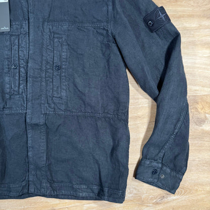 Stone Island Diagonal Linen Ghost Overshirt in Navy