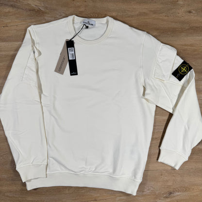Stone Island Fleece Crewneck Sweatshirt with Sleeve Pockets in Ivory