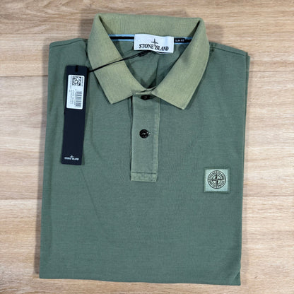 Stone Island Organic Cotton Overdye Polo Shirt in Sage Green
