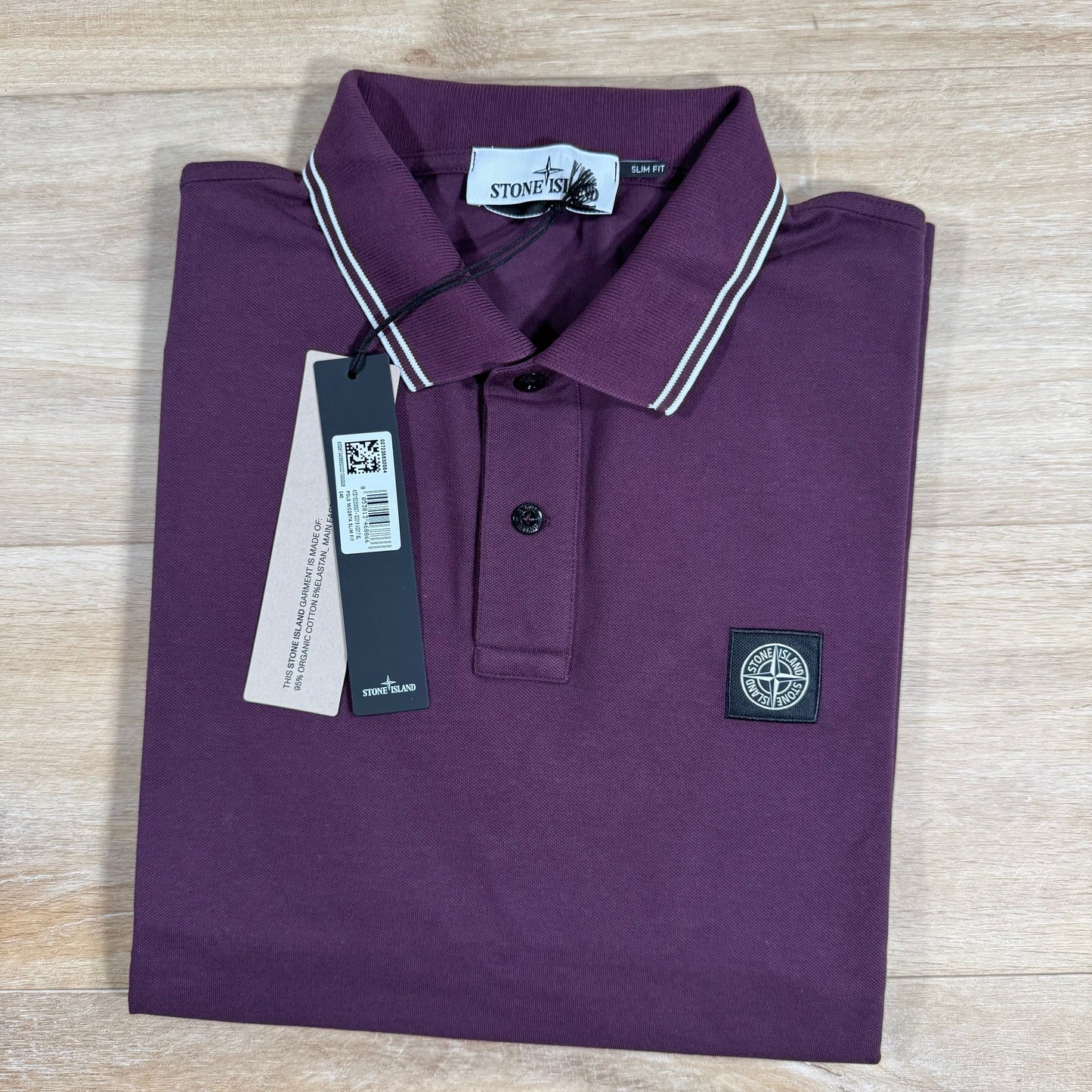 Stone Island Striped Collar Patch Logo Polo Shirt in Amaranth