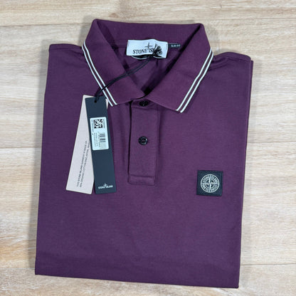 Stone Island Striped Collar Patch Logo Polo Shirt in Amaranth