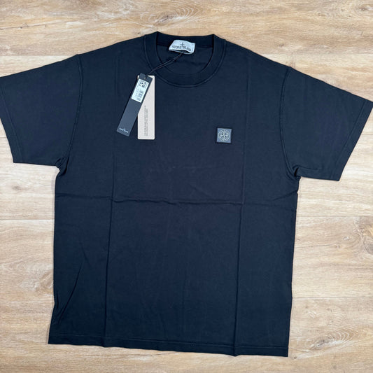 Stone Island Fissato Effect Patch Logo T-Shirt in Black