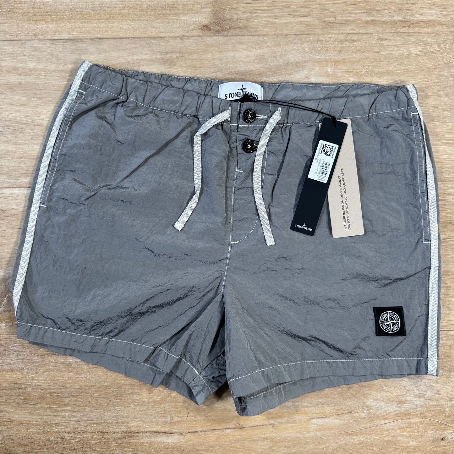 Stone Island Nylon Metal Button Swim Shorts in Pearl Grey