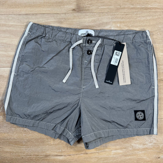 Stone Island Nylon Metal Button Swim Shorts in Pearl Grey