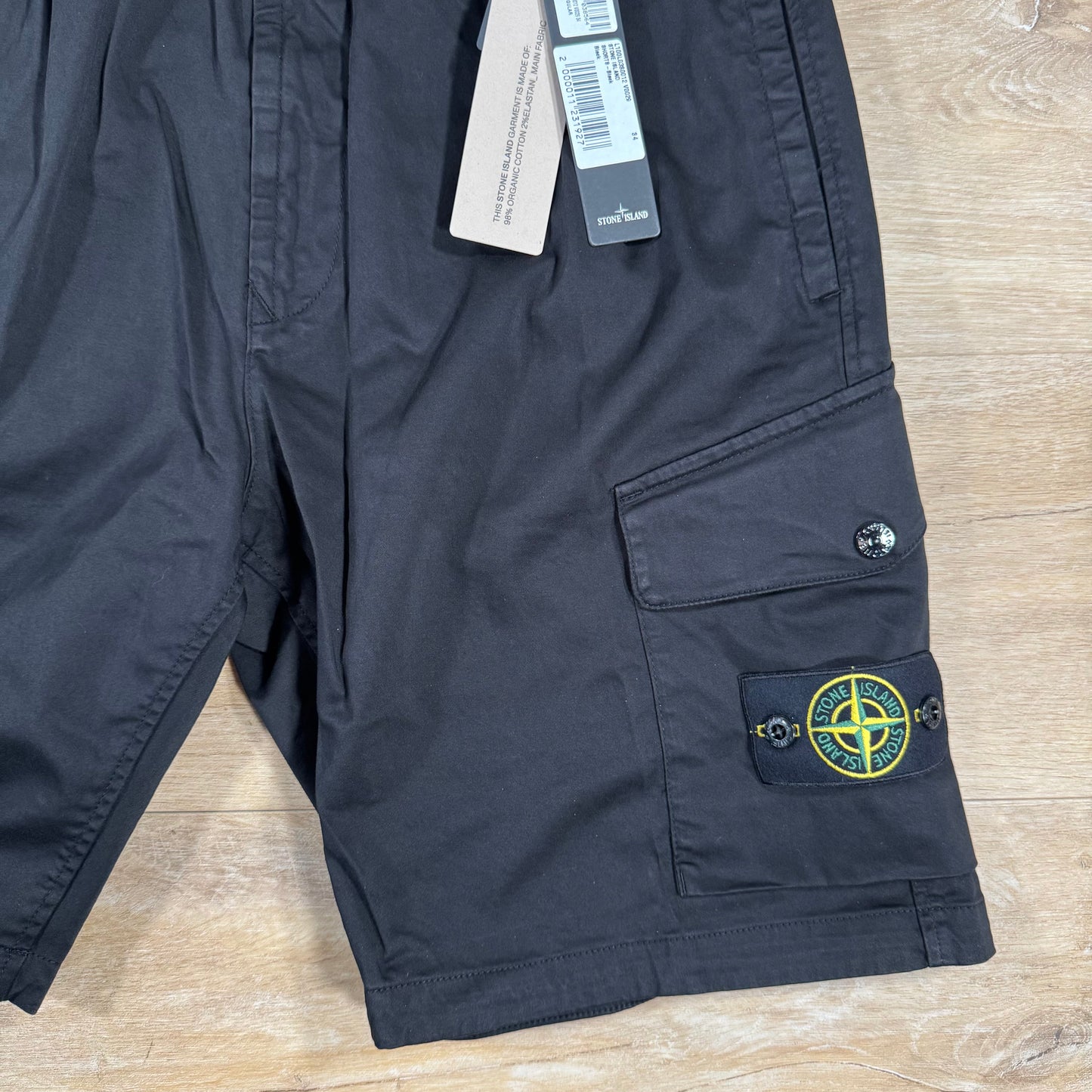 Stone Island Organic Stretch Cotton Cargo Bermuda Shorts in Black