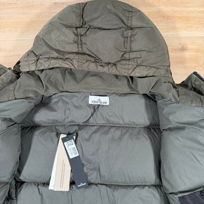 Stone Island Crinkle Reps NY Nylon Down Jacket in Military Green