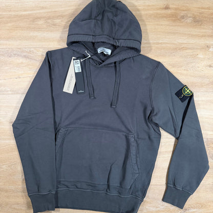 Stone Island Organic Cotton Fleece Pullover Hoodie in Lead Grey