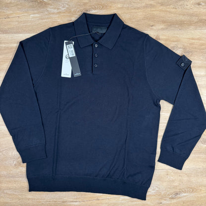 Stone Island Light Pure Wool Long-Sleeved Ghost Polo Shirt in Navy