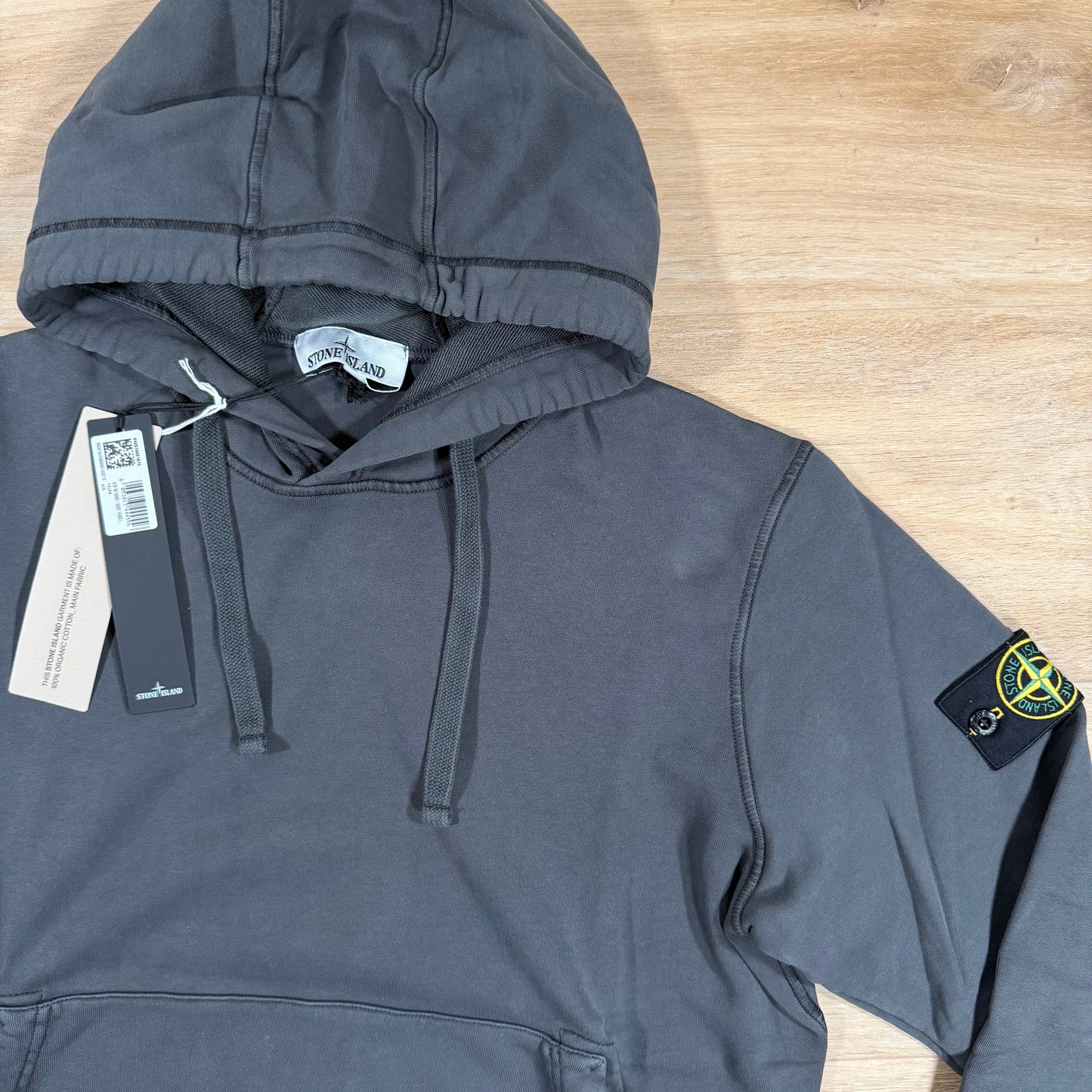 Stone Island Organic Cotton Fleece Pullover Hoodie in Lead Grey