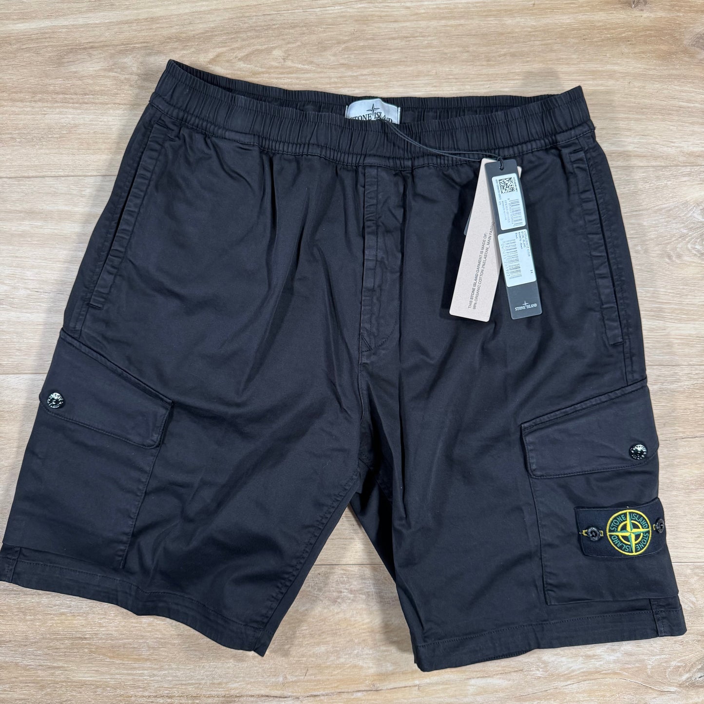 Stone Island Organic Stretch Cotton Cargo Bermuda Shorts in Black