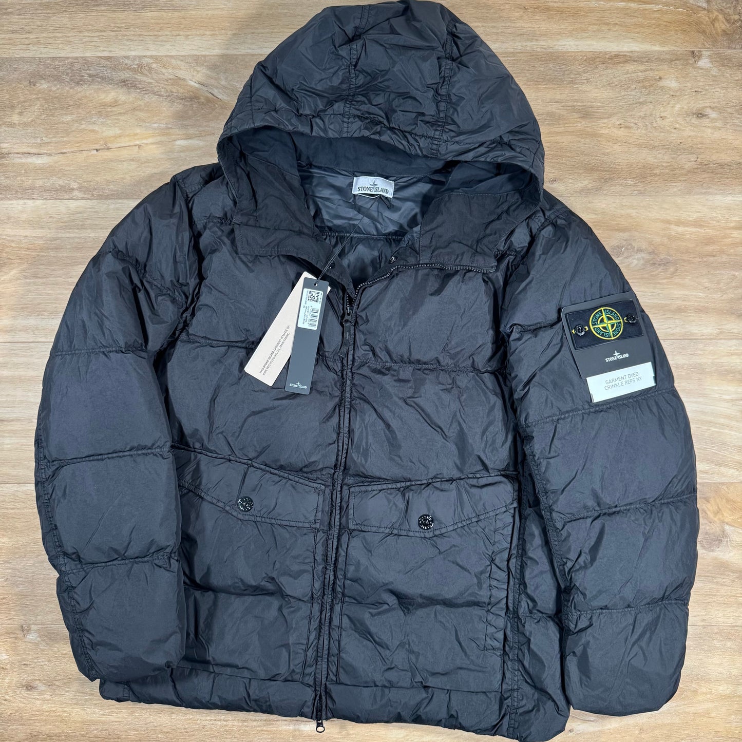 Stone Island Crinkle Reps NY Nylon Down Jacket in Black
