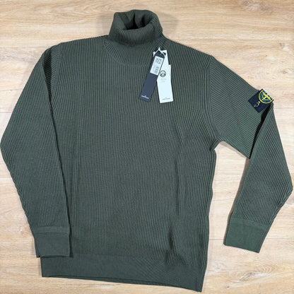 Stone Island Full Rib RWS Wool Turtleneck Jumper in Military Green