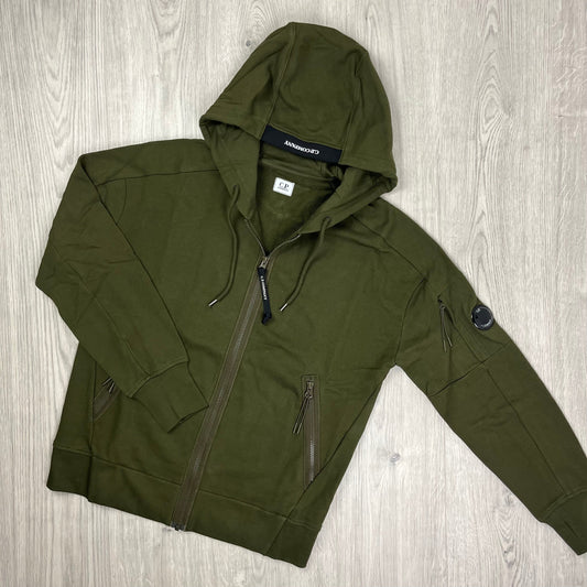 CP Company Raised Fleece Zip Hoodie - Ivy Green