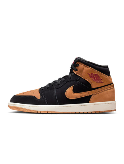 Air Jordan Mens 1 Mid SE - Black/Flax